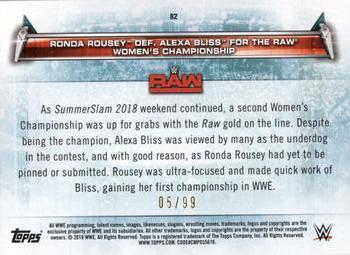 2019 Topps WWE Women's Division - Purple #82 Ronda Rousey def. Alexa Bliss for the Raw Women's Championship (SummerSlam 2018 8/19/2018) Back