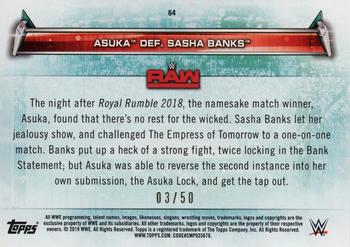 2019 Topps WWE Women's Division - Orange #64 Asuka def. Sasha Banks (Raw 1/29/2018) Back