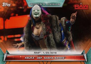 2019 Topps WWE Women's Division - Orange #64 Asuka def. Sasha Banks (Raw 1/29/2018) Front