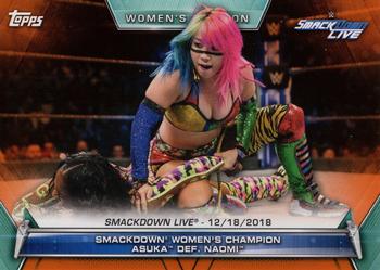 2019 Topps WWE Women's Division - Orange #98 SmackDown Women's Champion Asuka def. Naomi (SmackDown LIVE 12/18/2018) Front