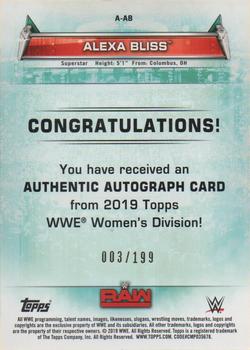 2019 Topps WWE Women's Division - Autographs #A-AB Alexa Bliss Back
