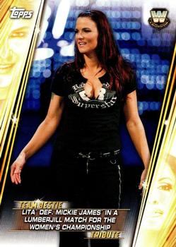 2019 Topps WWE Women's Division - Team Bestie Tribute #TB-18 Lita def. Mickie James in a Lumberjill Match for the Women's Championship Front