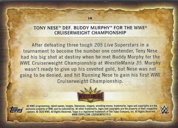 2020 Topps Road to WrestleMania #14 Tony Nese Def. Buddy Murphy for the WWE Cruiserweight Championship Back