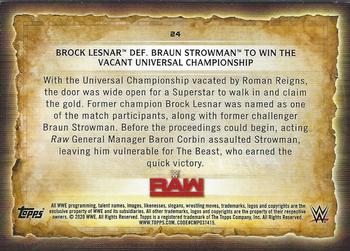 2020 Topps Road to WrestleMania #24 Brock Lesnar Def. Braun Strowman to Win the Vacant Universal Championship Back