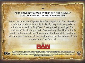 2020 Topps Road to WrestleMania #52 Curt Hawkins & Zack Ryder Def. The Revival for the Raw Tag Team Championship Back