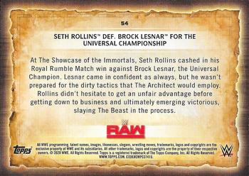 2020 Topps Road to WrestleMania #54 Seth Rollins Def. Brock Lesnar for the Universal Championship Back