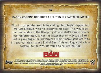 2020 Topps Road to WrestleMania #57 Baron Corbin Def. Kurt Angle in his Farewell Match Back