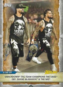 2020 Topps Road to WrestleMania #90 SmackDown Tag Team Champions The Usos Def. Shane McMahon & The Miz Front