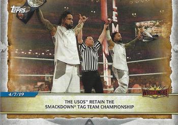 2020 Topps Road to WrestleMania #97 The Usos Retain the SmackDown Tag Team Championship Front