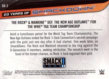2019 Topps WWE SmackDown Live - 20 Years of SmackDown #SD-2 The Rock & Mankind def. The New Age Outlaws for the WWE Tag Team Championship Back