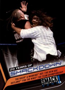 2019 Topps WWE SmackDown Live - 20 Years of SmackDown #SD-2 The Rock & Mankind def. The New Age Outlaws for the WWE Tag Team Championship Front