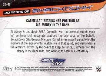 2019 Topps WWE SmackDown Live - 20 Years of SmackDown #SD-40 Carmella Retains Her Position as Ms. Money in the Bank Back