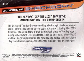 2019 Topps WWE SmackDown Live - 20 Years of SmackDown #SD-42 The New Day def. The Usos to Win the SmackDown Tag Team Championship Back