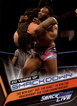 2019 Topps WWE SmackDown Live - 20 Years of SmackDown #SD-42 The New Day def. The Usos to Win the SmackDown Tag Team Championship Front