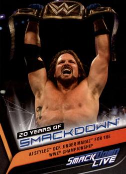 2019 Topps WWE SmackDown Live - 20 Years of SmackDown #SD-43 AJ Styles def. Jinder Mahal for the WWE Championship Front