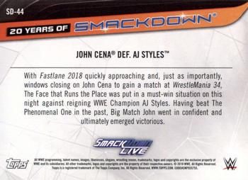 2019 Topps WWE SmackDown Live - 20 Years of SmackDown #SD-44 John Cena def. AJ Styles Back