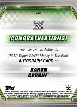 2019 Topps WWE Money in the Bank - Autographs Blue #A-BC Baron Corbin Back