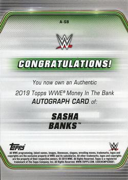 2019 Topps WWE Money in the Bank - Autographs Blue #A-SB Sasha Banks Back