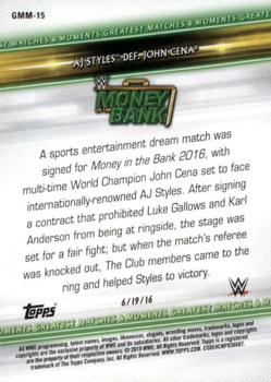2019 Topps WWE Money in the Bank - Greatest Matches & Moments #GMM-15 AJ Styles def. John Cena Back