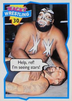 1993 Topps Wacky Wrestling #30 Kamala / Bushwacker Luke Front