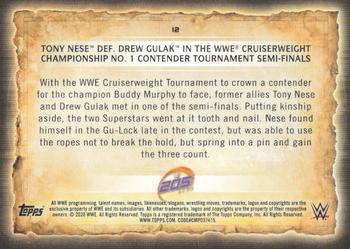 2020 Topps Road to WrestleMania - Foilboard #12 Tony Nese Def. Drew Gulak in the WWE Cruiserweight Championship No. 1 Contender Tournament Semi-Finals Back