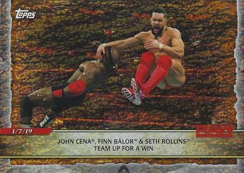 2020 Topps Road to WrestleMania - Foilboard #34 John Cena, Finn Balor & Seth Rollins Team Up for a Win Front