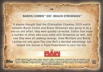 2020 Topps Road to WrestleMania - Foilboard #43 Baron Corbin Def. Braun Strowman Back