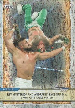 2020 Topps Road to WrestleMania - Foilboard #81 Rey Mysterio and Andrade Face Off in a 2-out-of-3-Falls Match Front