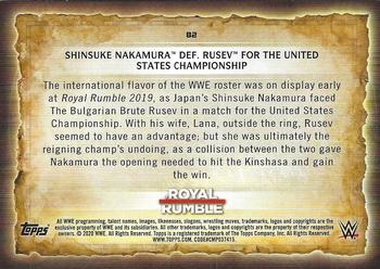 2020 Topps Road to WrestleMania - Foilboard #82 Shinsuke Nakamura Def. Rusev for the United States Championship Back