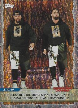 2020 Topps Road to WrestleMania - Foilboard #87 The Usos Def. The Miz & Shane McMahon for the SmackDown Tag Team Championship Front
