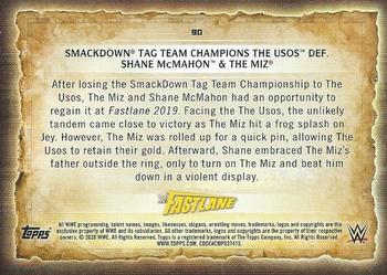2020 Topps Road to WrestleMania - Foilboard #90 SmackDown Tag Team Champions The Usos Def. Shane McMahon & The Miz Back