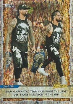 2020 Topps Road to WrestleMania - Foilboard #90 SmackDown Tag Team Champions The Usos Def. Shane McMahon & The Miz Front