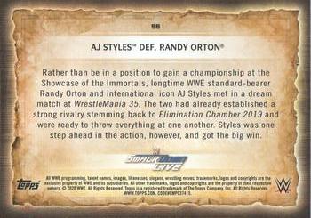 2020 Topps Road to WrestleMania - Foilboard #96 AJ Styles Def. Randy Orton Back