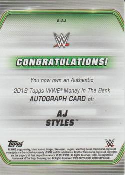 2019 Topps WWE Money in the Bank - Autographs #A-AJ AJ Styles Back