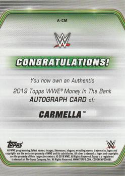2019 Topps WWE Money in the Bank - Autographs #A-CM Carmella Back
