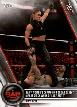 2020 Topps WWE Women's Division #12 Raw Women's Champion Ronda Rousey Makes Quick Work of Ruby Riott Front