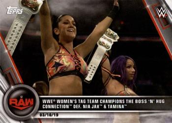 2020 Topps WWE Women's Division #17 WWE Women's Tag Team Champions The Boss 'n' Hug Connection def. Nia Jax & Tamina Front