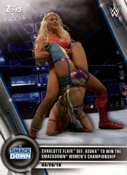 2020 Topps WWE Women's Division #19 Charlotte Flair def. Asuka to Win the SmackDown Women's Championship Front