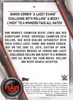 2020 Topps WWE Women's Division #38 Baron Corbin & Lacey Evans Challenge Seth Rollins & Becky Lynch to a Winners-Take-All Match Back
