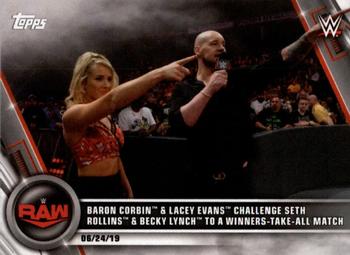 2020 Topps WWE Women's Division #38 Baron Corbin & Lacey Evans Challenge Seth Rollins & Becky Lynch to a Winners-Take-All Match Front