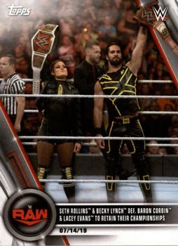 2020 Topps WWE Women's Division #48 Seth Rollins & Becky Lynch def. Baron Corbin & Lacey Evans to Retain Their Championships Front