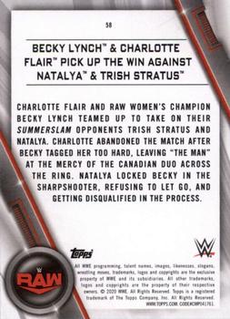 2020 Topps WWE Women's Division #58 Becky Lynch & Charlotte Flair Pick Up the Win Against Natalya & Trish Stratus Back