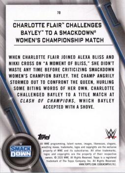 2020 Topps WWE Women's Division #70 Charlotte Flair Challenges Bayley to a SmackDown Women's Championship Match Back