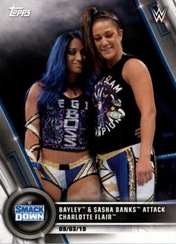 2020 Topps WWE Women's Division #77 Bayley & Sasha Banks Attack Charlotte Flair Front