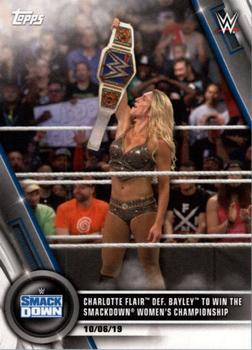 2020 Topps WWE Women's Division #90 Charlotte Flair def. Bayley to Win the SmackDown Women's Championship Front