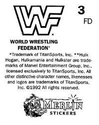 1992 Merlin WWF Stickers (England) #3 Hulk Hogan Back
