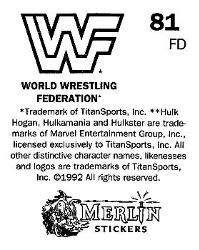 1992 Merlin WWF Stickers (England) #81 Undertaker Back
