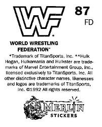 1992 Merlin WWF Stickers (England) #87 Undertaker Back