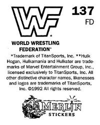 1992 Merlin WWF Stickers (England) #137 Macho Man Randy Savage Back