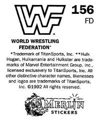 1992 Merlin WWF Stickers (England) #156 Razor Ramon Back